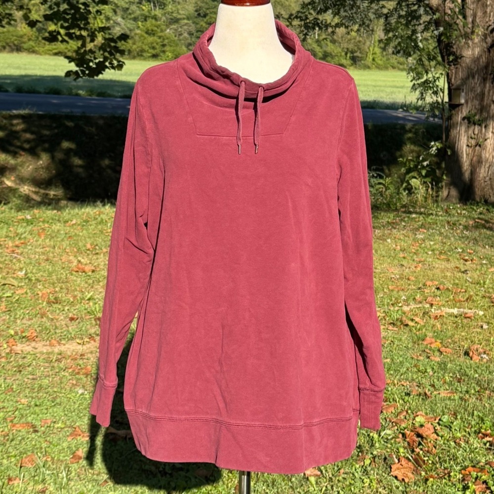 LL Bean Womens 2X Plus Cowl Neck Sweatshirt Burgundy Cotton Pullover 504440
